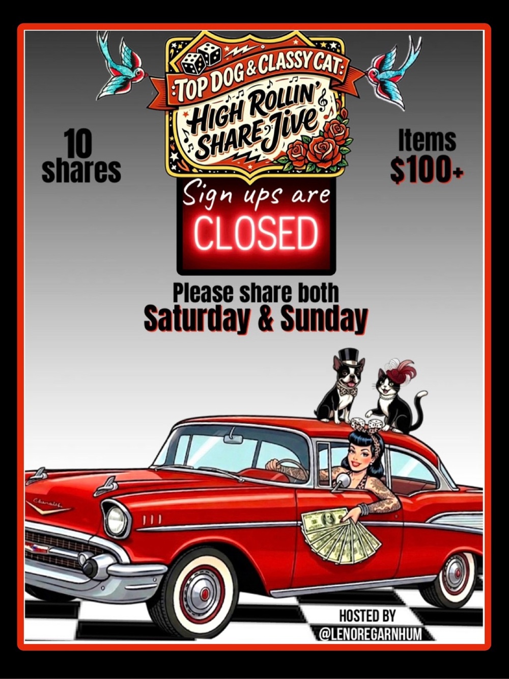CLOSED Saturday, August 15 & Sunday, August 16  High Rollin’ Share Jive